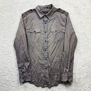 Twenty One Men Gray Striped Long Sleeve Button Up Shirt Epaulets Mens Size S